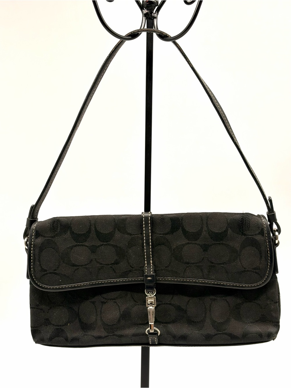 Coach Black Signature Canvas Leather Shoulder Clutch Clip Bag Small Y2K